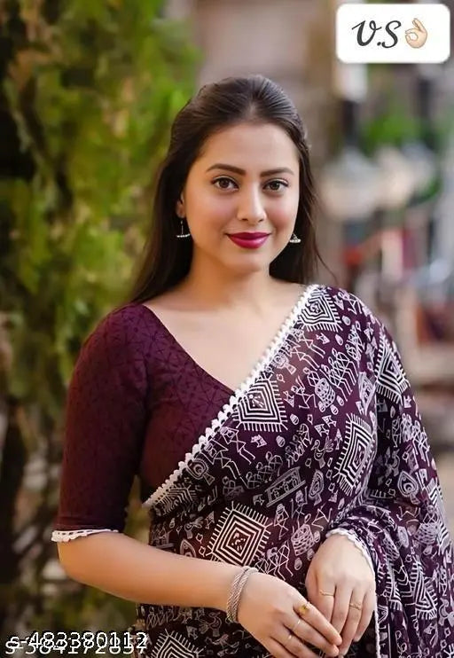 Atavia Elegant Georgette Saree with Delicate Lace Border