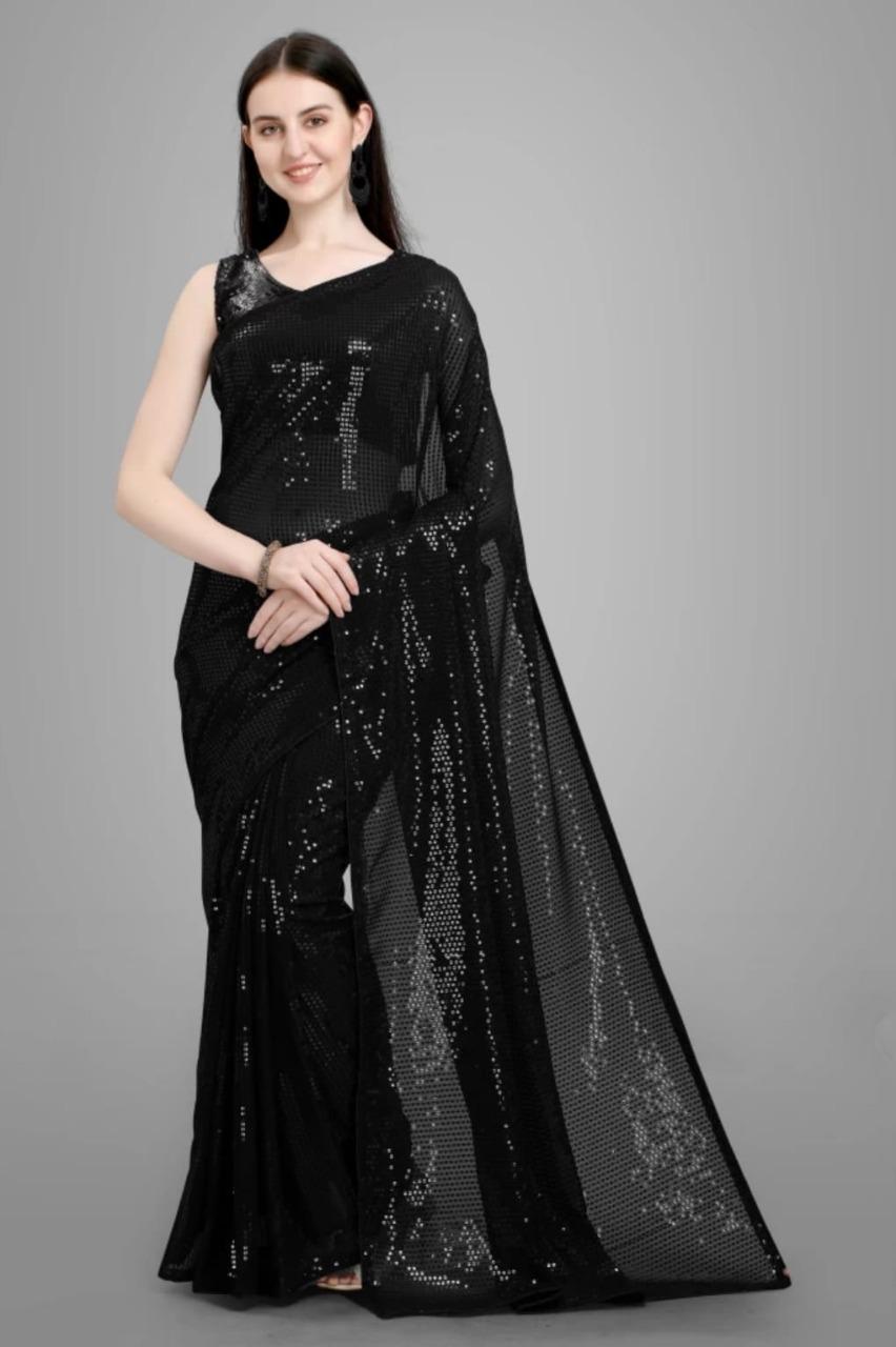 Atavia Glamorous Georgette Sequins Work Saree with Matching Blouse